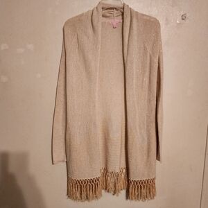 Lilly Pulitzer Tatum Long Fringe Hem Shimmer Open Cardigan Size S